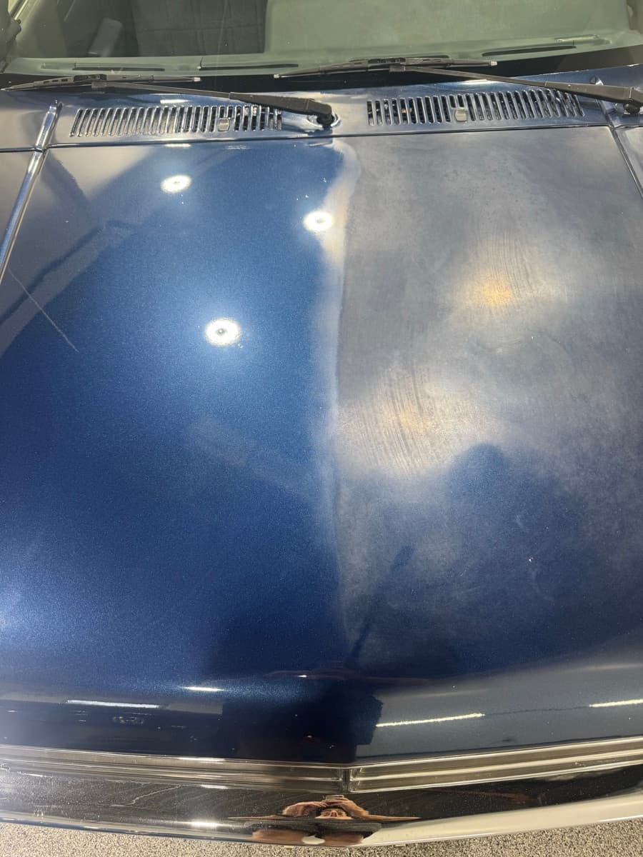 Before and after multi-stage paint correction showing scratch removal results