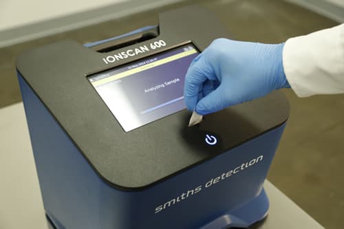 Smiths Detection IONSCAN 600 analyzing sample for trace narcotics during stolen vehicle recovery